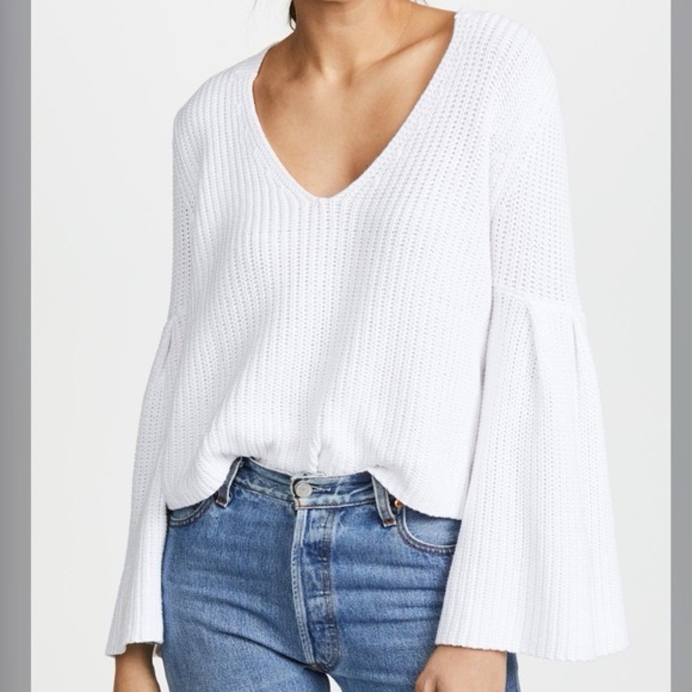 Free People Damsel Bell White V-Neck Sweater